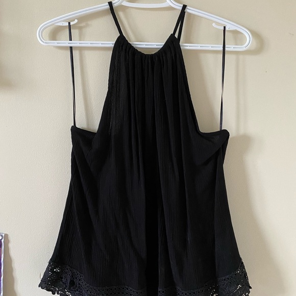 Black w/lace halter tank top - Picture 1 of 5